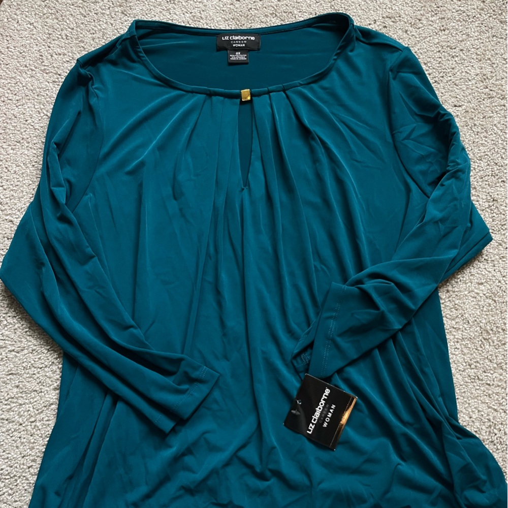 Liz Claiborne Teal V-Neck Women's Blouse